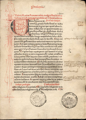[layout of an incunable of Valerius Maximus, Facta et dicta memorabilia, printed in red and black by Peter Schöffer, Mainz, 1471.]